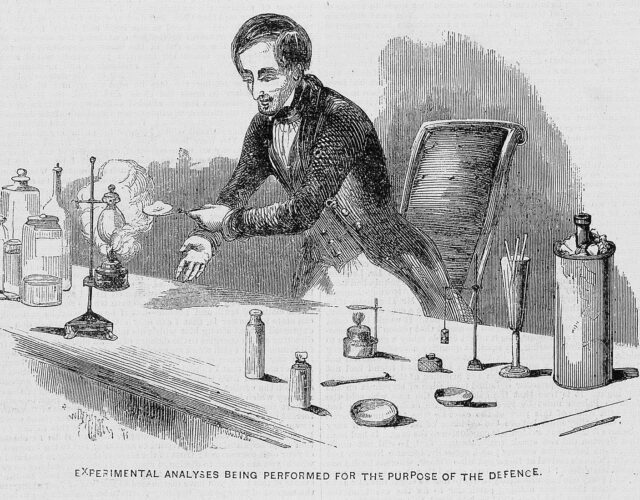 Old newspaper illustration of a man conducting a scientific experiment