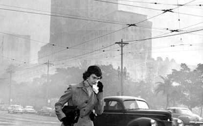 Woman irritated by smog in LA in the 1950s