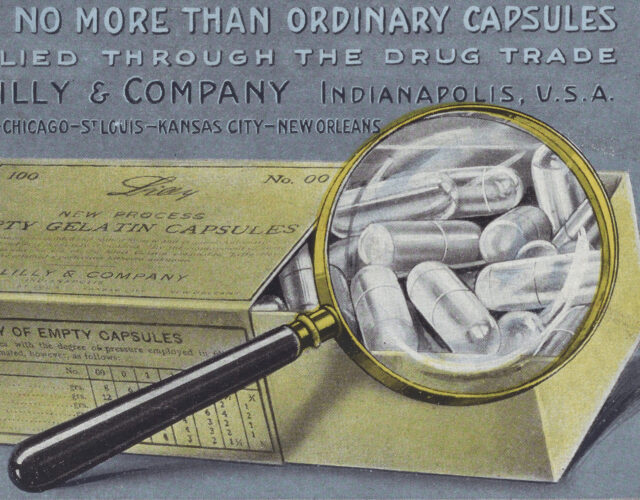 Illustration of pills under magnifying glass